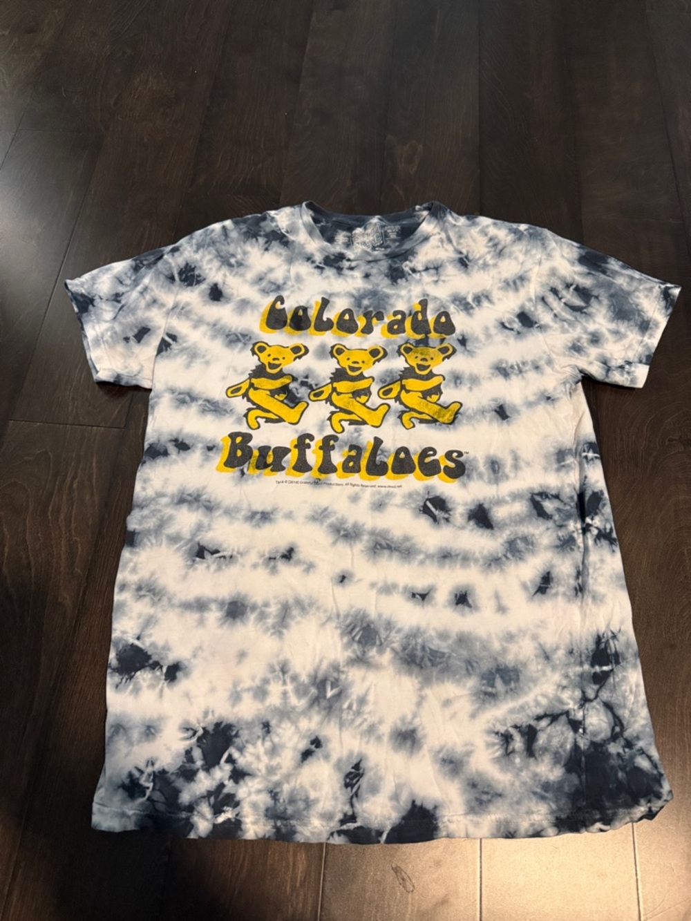 Tie-Dye 'Colorado Buffaloes' Graphic Tee - Navy & White with Yellow Print